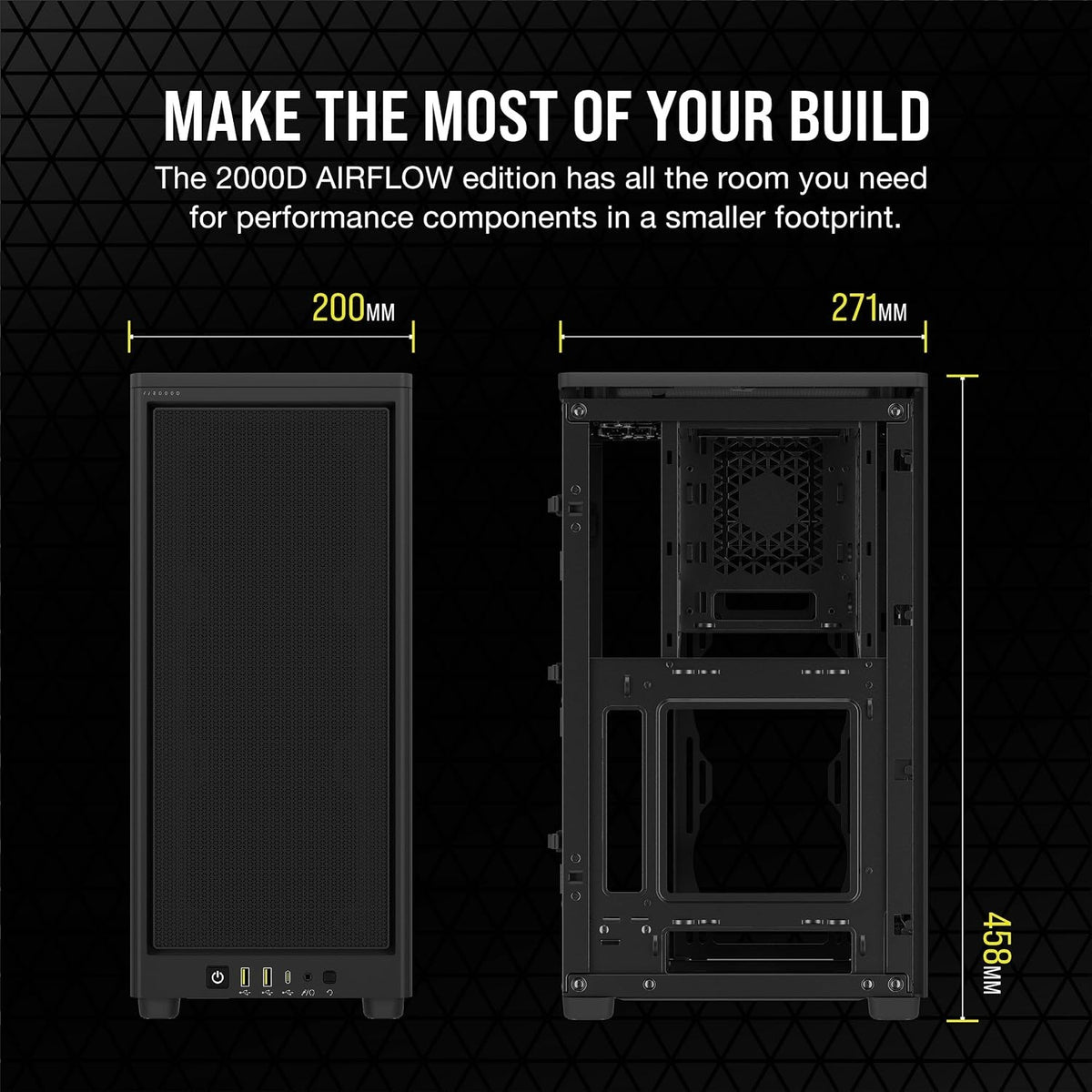 Corsair 2000D AIRFLOW Black Mini-ITX SFF PC Case | 3-Slot GPU, Steel Mesh, 360mm