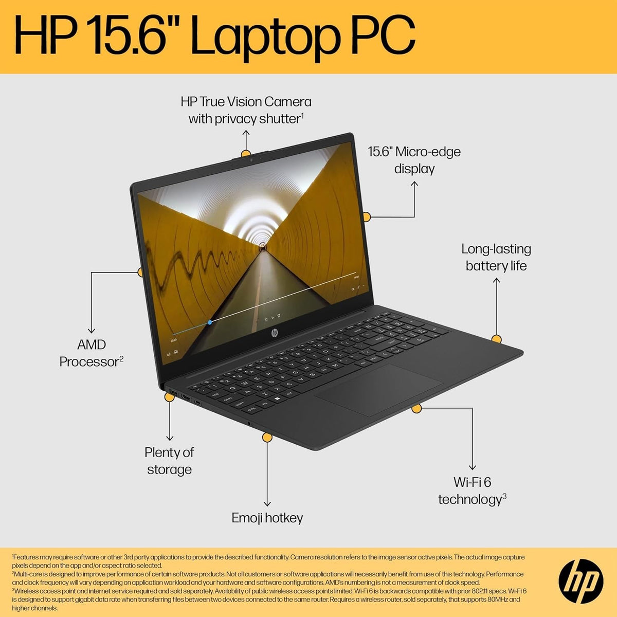 HP 15.6" Laptop AMD Ryzen 7 16GB RAM 512GB SSD Windows 11 Fast Charge FHD Jet Black