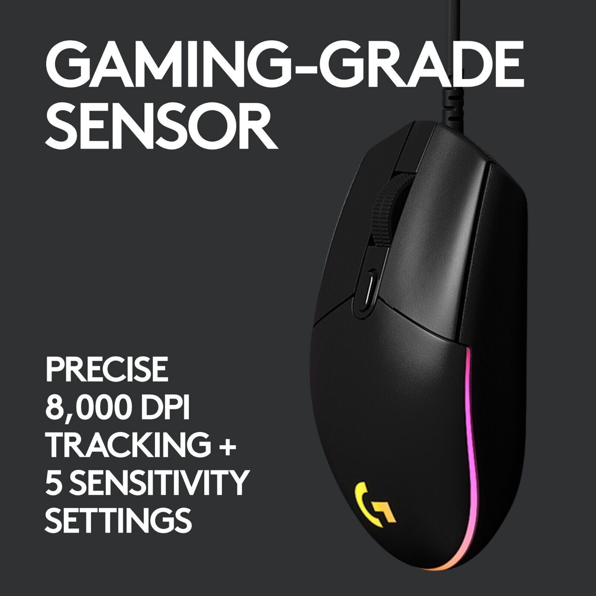 Logitech G203 LIGHTSYNC RGB Gaming Mouse | Wired | 8000 DPI | 6 Button | Black