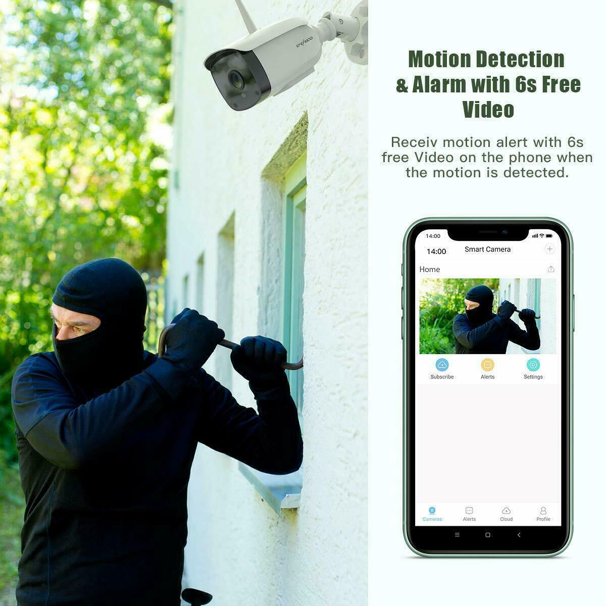 Outdoor Security Camera 1080P Weatherproof WiFi CCTV Kit Bundle128GB SD Included