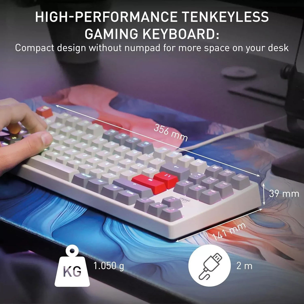 CHERRY XTRFY K4V2 TKL Wired Gaming Keyboard | UK Layout | RGB | MX2A Red Switches