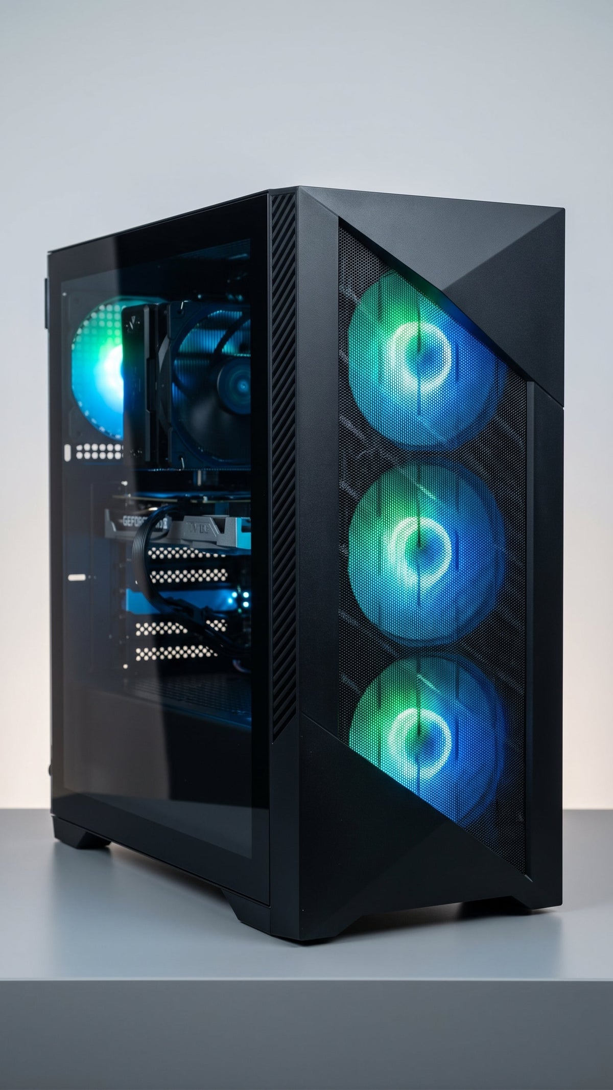Gaming PC front view with RGB fans