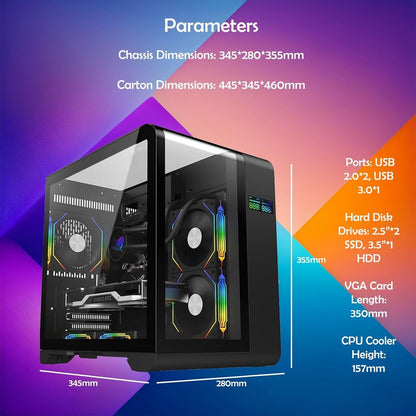 ionz KZ-SW Curve White mATX PC Gaming Case Dual Chamber LED Screen 3x ARGB Fans