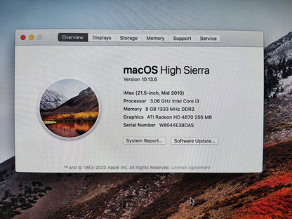 Apple Imac 21.5 Intel i5 3.1Ghz 4/8GB 120GB SSD DVD WIFI MacOS High Sierra 1 Day