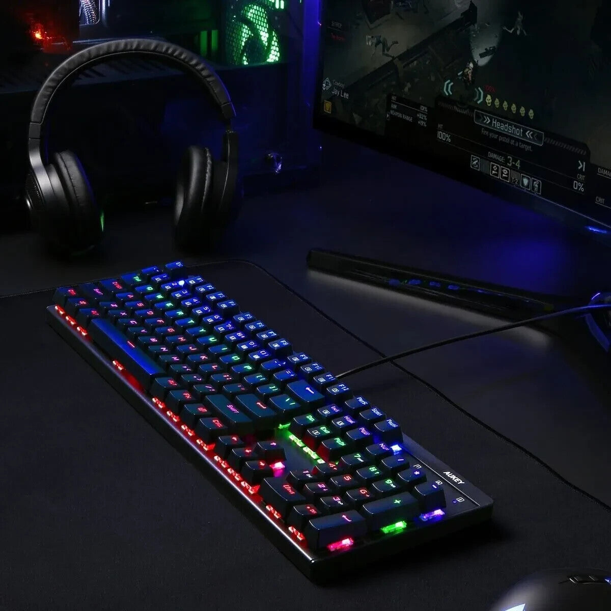 Mechanical Keyboard RGB LED Illuminated Blue Switches Aukey KM-G6 UK Layout