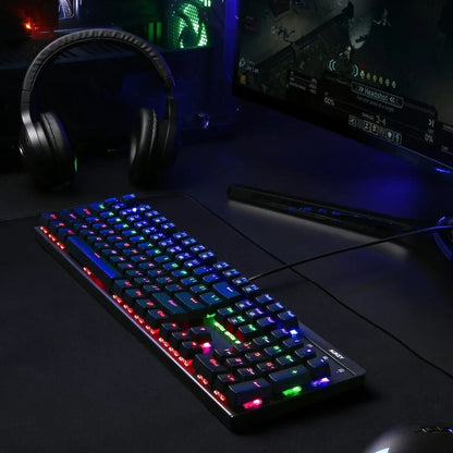 Mechanical Keyboard RGB LED Illuminated Blue Switches Aukey KM-G6 UK Layout