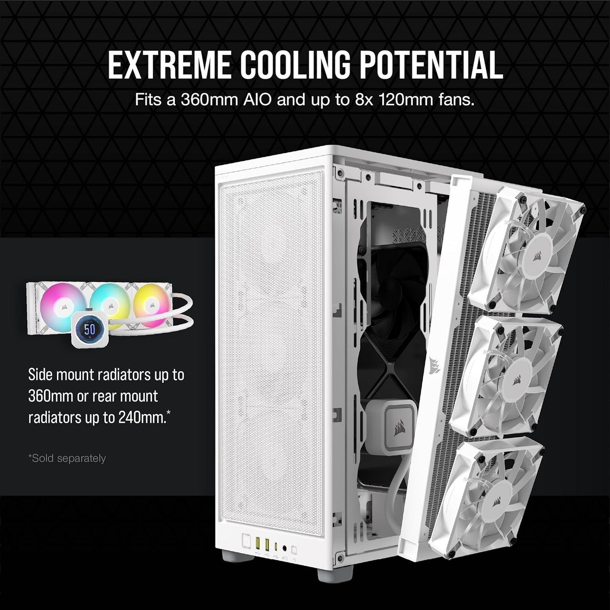 Corsair 2000D AIRFLOW White Mini-ITX SFF PC Case | 3-Slot GPU, Steel Mesh, 360mm