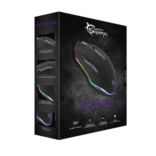 White Shark Gaming Pro RGB Octavius Mouse 6400DPI RGB USB