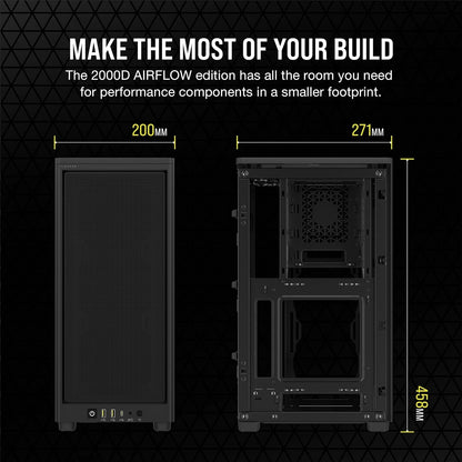 Corsair 2000D AIRFLOW Black Mini-ITX SFF PC Case | 3-Slot GPU, Steel Mesh, 360mm