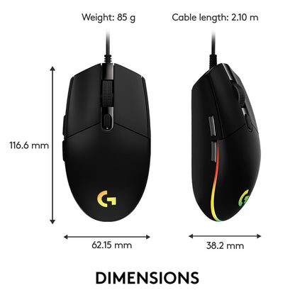 Logitech G203 LIGHTSYNC RGB Gaming Mouse | Wired | 8000 DPI | 6 Button | Black