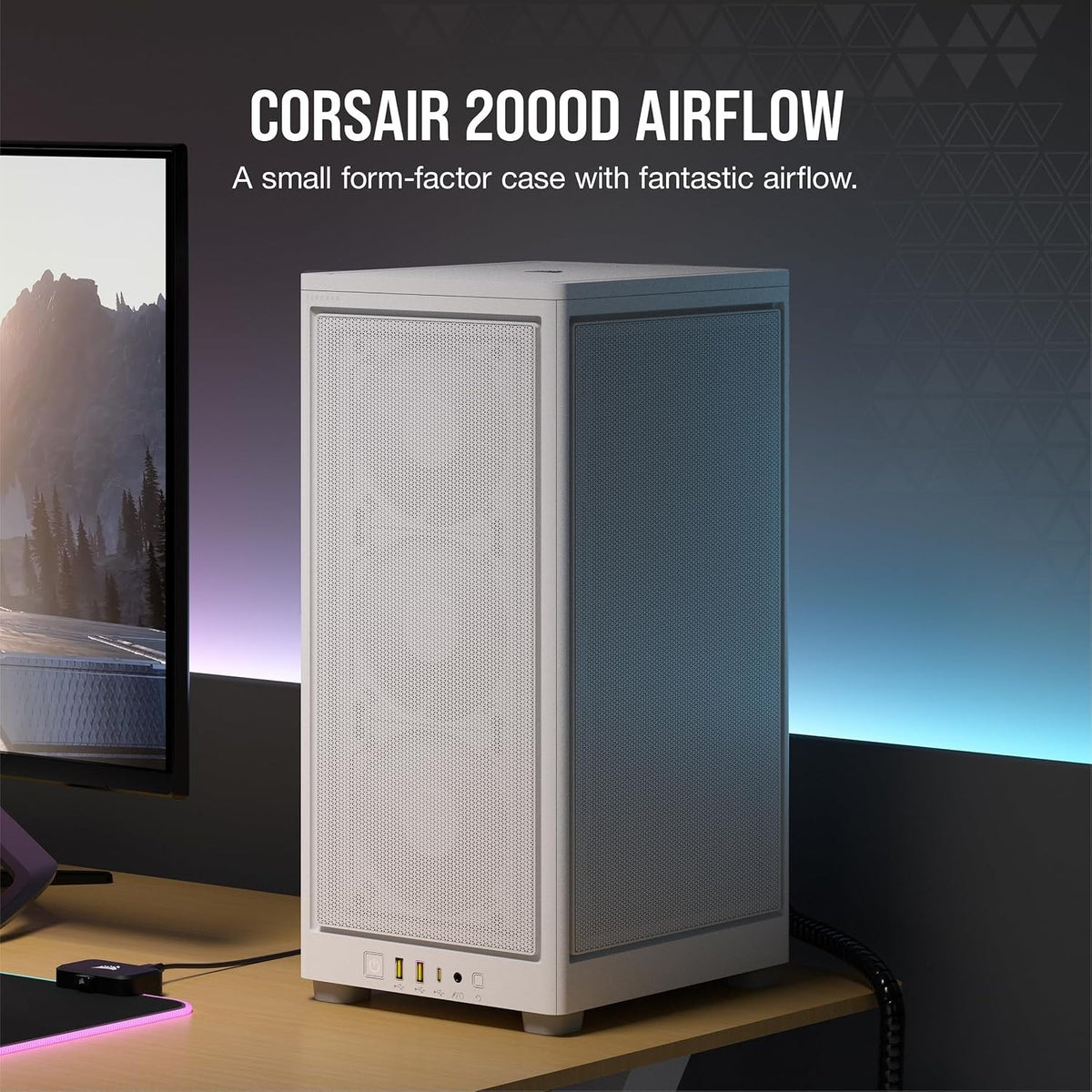 Corsair 2000D AIRFLOW White Mini-ITX SFF PC Case | 3-Slot GPU, Steel Mesh, 360mm