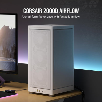 Corsair 2000D AIRFLOW White Mini-ITX SFF PC Case | 3-Slot GPU, Steel Mesh, 360mm