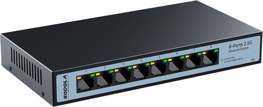 SODOLA 8-Port 2.5G Unmanaged Ethernet Switch | 40Gbps | Fanless | Multi-Gigabit
