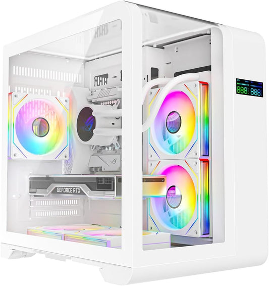 ionz KZ-SW Curve White mATX PC Gaming Case Dual Chamber LED Screen 3x ARGB Fans