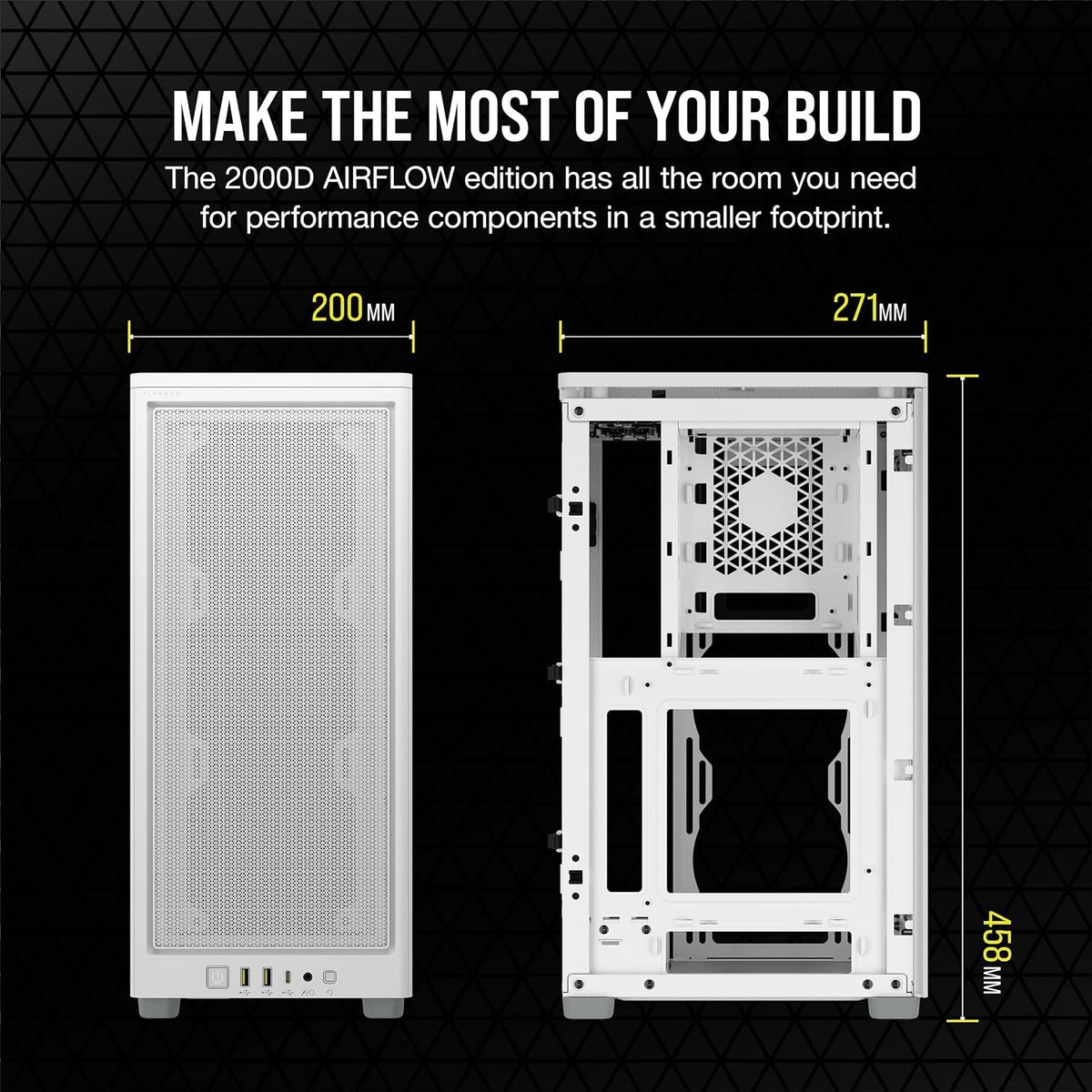 Corsair 2000D AIRFLOW White Mini-ITX SFF PC Case | 3-Slot GPU, Steel Mesh, 360mm
