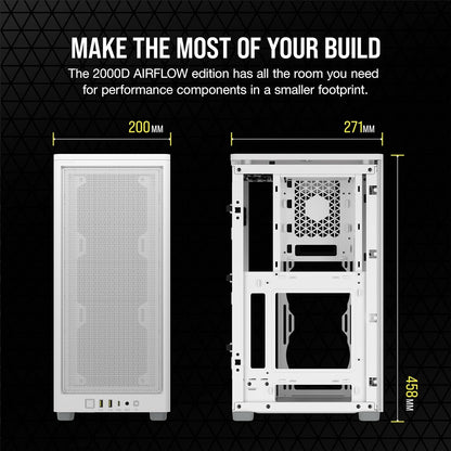 Corsair 2000D AIRFLOW White Mini-ITX SFF PC Case | 3-Slot GPU, Steel Mesh, 360mm