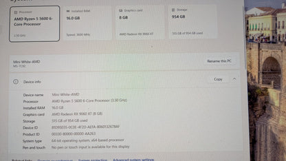 White AMD Mini Gaming PC | Ryzen 5 5600 · RX9060XT 8GB · 16GB RAM · 1TB SSD