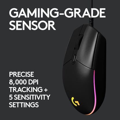 Logitech G203 LIGHTSYNC RGB Gaming Mouse | Wired | 8000 DPI | 6 Button | Black