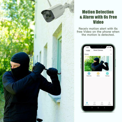 Outdoor Security Camera 1080P Weatherproof WiFi CCTV Kit Bundle128GB SD Included