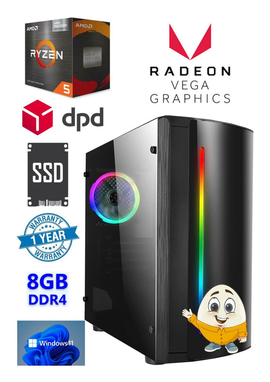 EGGY PC RGB Gaming Ryzen 5 5600G 4.40Ghz 8GB DDR4 RAM 240GB SSD Radeon 7 Win 11