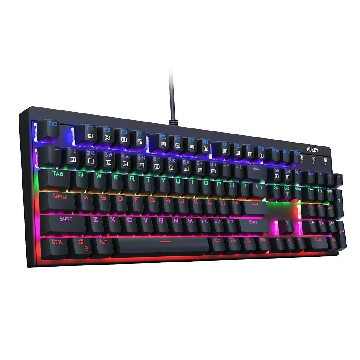 Mechanical Keyboard RGB LED Illuminated Blue Switches Aukey KM-G6 UK Layout