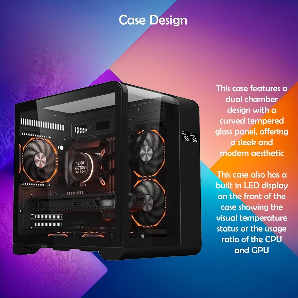 ionz KZ-SW Curve White mATX PC Gaming Case Dual Chamber LED Screen 3x ARGB Fans
