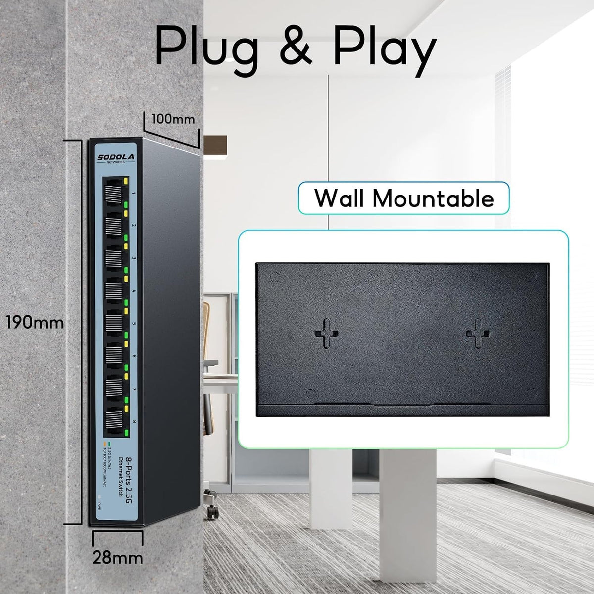 SODOLA 8-Port 2.5G Unmanaged Ethernet Switch | 40Gbps | Fanless | Multi-Gigabit