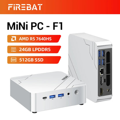 FIREBAT F1 Mini PC AMD Ryzen 5 7640HS 24GB LPDDR5 512GB Gen4 SSD Radeon 760M USB