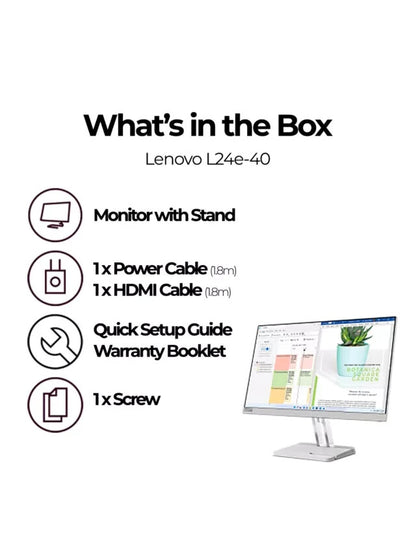 Lenovo L24e-40 23.8" FHD Monitor | Cloud Grey | 100Hz | Same Day Dispatch | HDMI