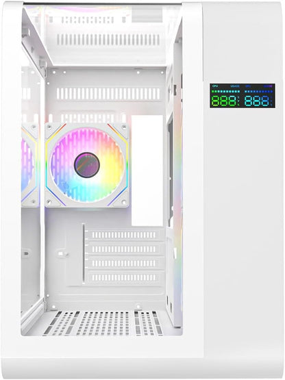 ionz KZ-SW Curve White mATX PC Gaming Case Dual Chamber LED Screen 3x ARGB Fans