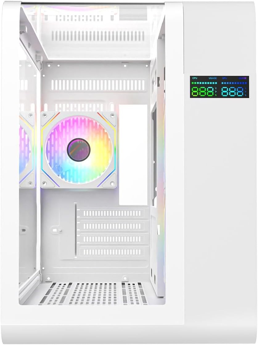 ionz KZ-SW Curve White mATX Gaming Case | LED Screen & 3x ARGB Fans ...